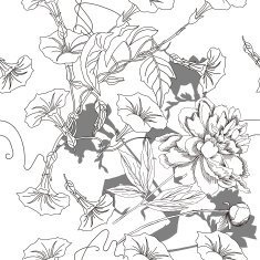 Black and white seamless pattern with flowers-04