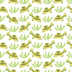 Turtle and plants seamless pattern in watercolor