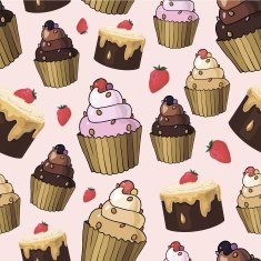 Seamless pattern with cherry cupcakes N2