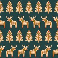 Seamless pattern with Christmas gingerbread cookies - Xmas tree deer N2