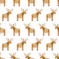 Seamless pattern with Christmas gingerbread cookies - cute deer
