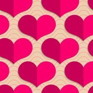 Retro fold pink hearts on waves