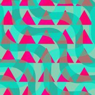 Retro 3D green waves and purple triangles