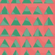 Retro 3D green triangles on red