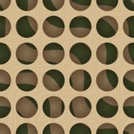 Retro 3D circles and green waves under