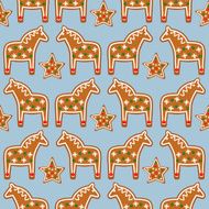 Seamless pattern with Christmas gingerbread cookies - Xmas stars horses