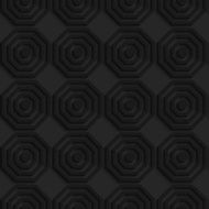 Black textured plastic simple striped hexagons in row