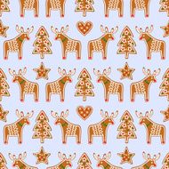 Seamless pattern with Christmas gingerbread cookies - Xmas tree deer N3