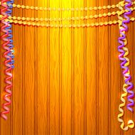 Festive serpentine and pearl on a wooden background Vector