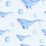 watercolor seamless pattern with blue whales vector
