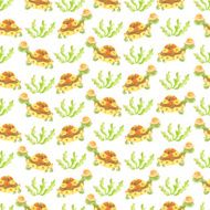 Turtle and plants seamless pattern in watercolor N2