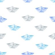 Paper boat seamless pattern in watercolor N3