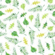 Green leafs seamless pattern in watercolor N5