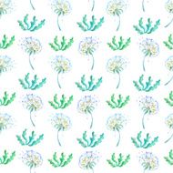 Dandelion and plants seamless pattern in watercolor N2