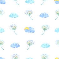 floral watercolor patternDandelion and clouds seamless pattern in