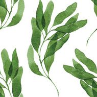 Green watercolor leaves seamless vector pattern