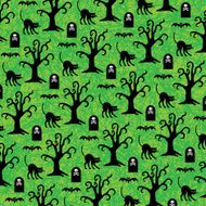 Halloween black cats and spooky trees pattern