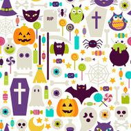 Flat Halloween Holiday Objects Seamless Pattern