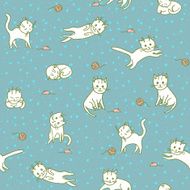 Cute Playng Cats Seamless Pattern Pets Background Vector Illustration N3