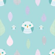Cute cartoon owls and leaves pattern 2