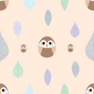 Cute cartoon owls and leaves pattern 1