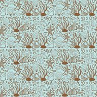 Seamless pattern sea shells and fish