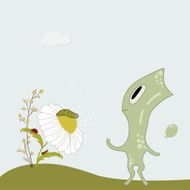 Green cute cartoon monster