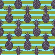 Pineapple seamless pattern on stripe background