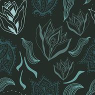 Autumn Flowers vector seamless pattern Dark Floral background