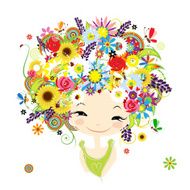 Female portrait with floral hairstyle for your design N16