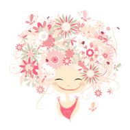 Female portrait with floral hairstyle for your design N17