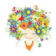 Female portrait with floral hairstyle for your design N18