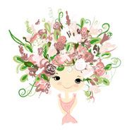 Female portrait with floral hairstyle for your design N19