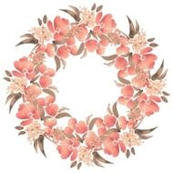 Watercolor illustration with leaves and flowers Round frame 2