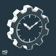 Vector 3d retro cog wheel and clock with hour hand N2