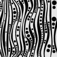 Wavy black and white abstract design thin thick curves circles