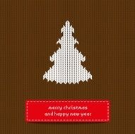 Christmas tree on brown knitting background