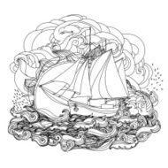 black and white ship on the background of clouds N2