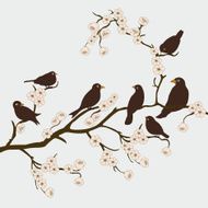 Birds on branch with flowers