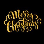 Merry Christmas gold glittering lettering design Vector illustration
