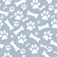 Blue and White Dog Paw Prints Bones Pattern Background