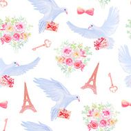 Paris in love fantasy seamless vector pattern