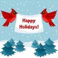 Happy holidays greeting card with birds red cardinal