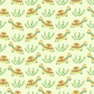 Turtle and plants seamless pattern in watercolor N3
