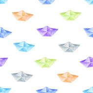 Paper boat seamless pattern in watercolor N4
