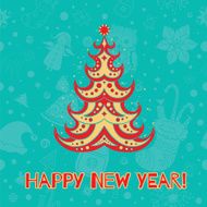 Vector Christmas card with tree and ornaments Xmas New Year