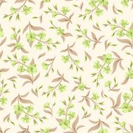 Seamless green and beige pattern with flowers Vector illustration