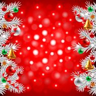 Christmas tree branches on red background