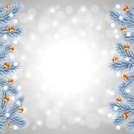 White Christmas tree branches on snowy background