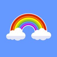 Rainbow With Clouds Flat Style Icon Vector